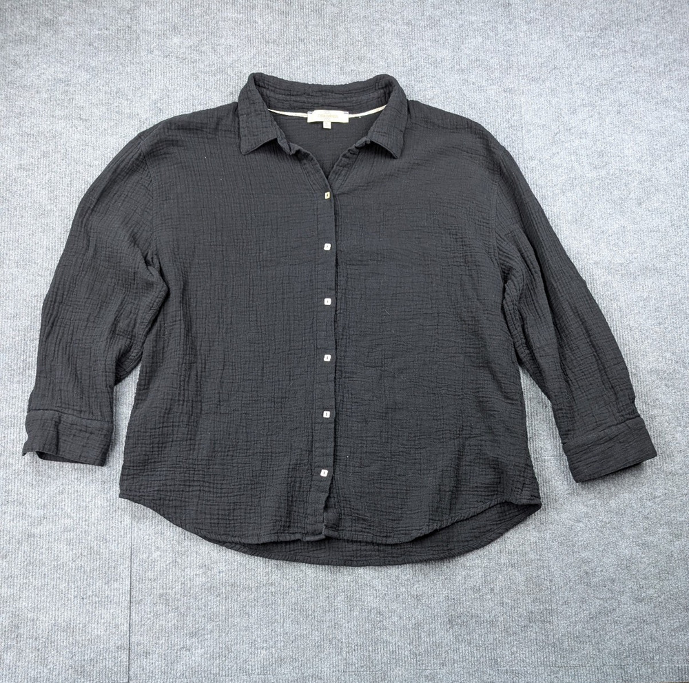 Casa Cabana Button Up Shirt Womens XL Cotton Gauze Coastal Resort Natural Black